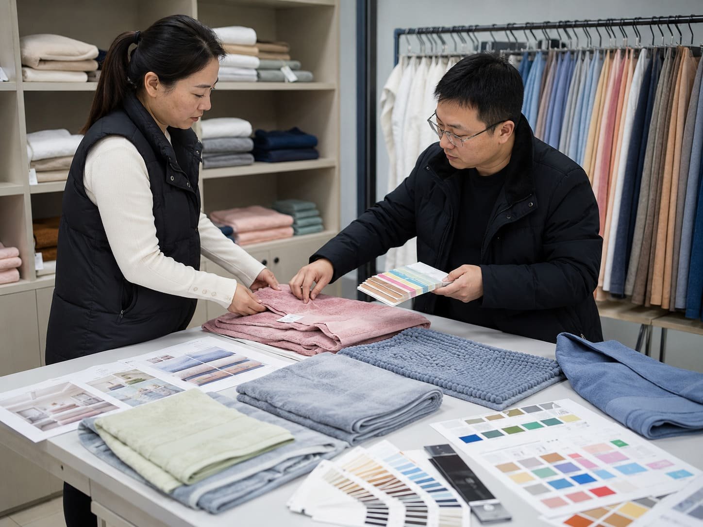 Fabric color and pre-production sample being checked