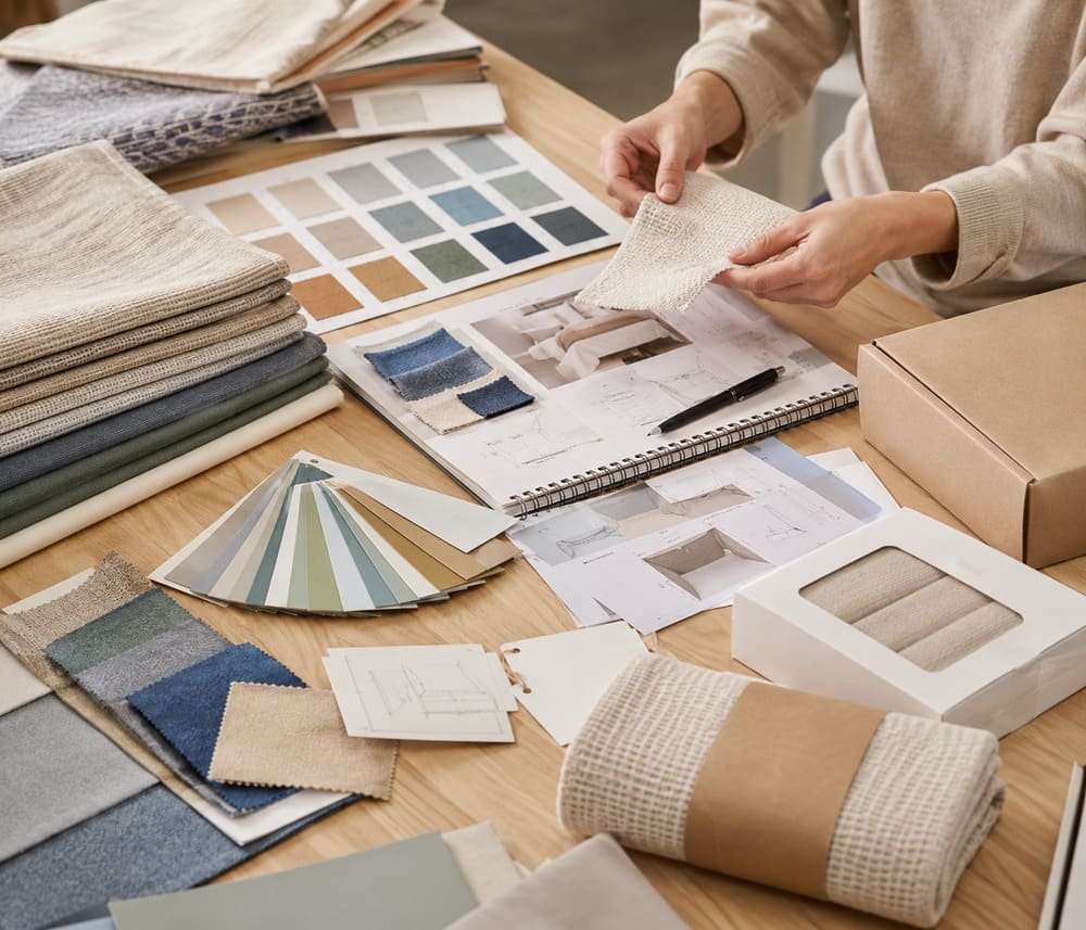 Textile materials, color samples and packaging components for product development