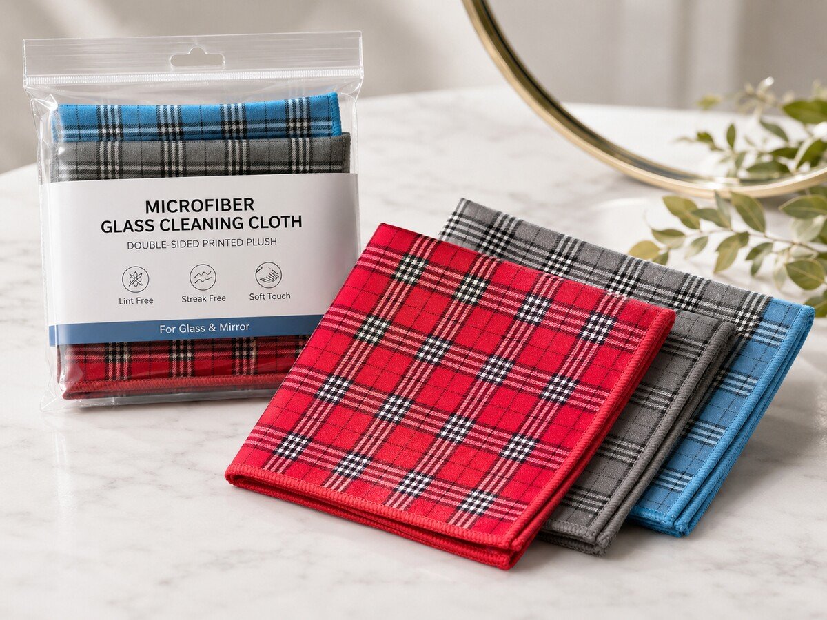 CC-10 Plaid Microfiber Glass Cleaning Cloth