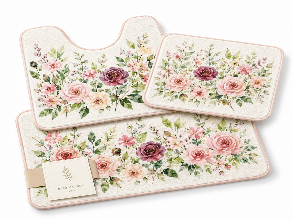 MT-11 Flannel Printed Bathroom Mat Set