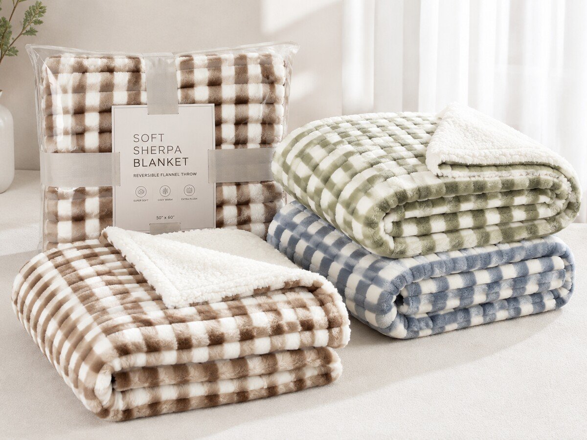 BL-31 Jacquard Checked Flannel Sherpa Blanket